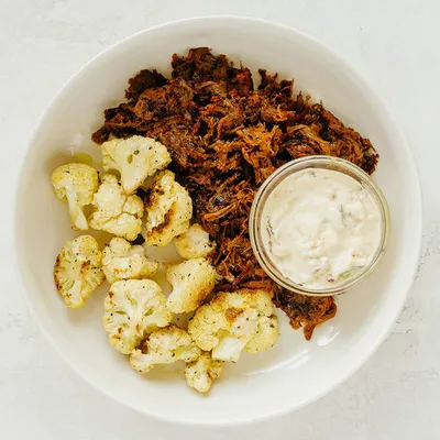 BBQ Pork with Cauli Mac & Cheese